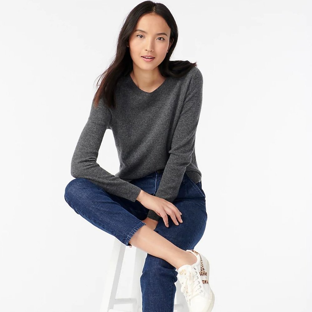 J. Crew Dark Grey Cashmere Crewneck Sweater - XS